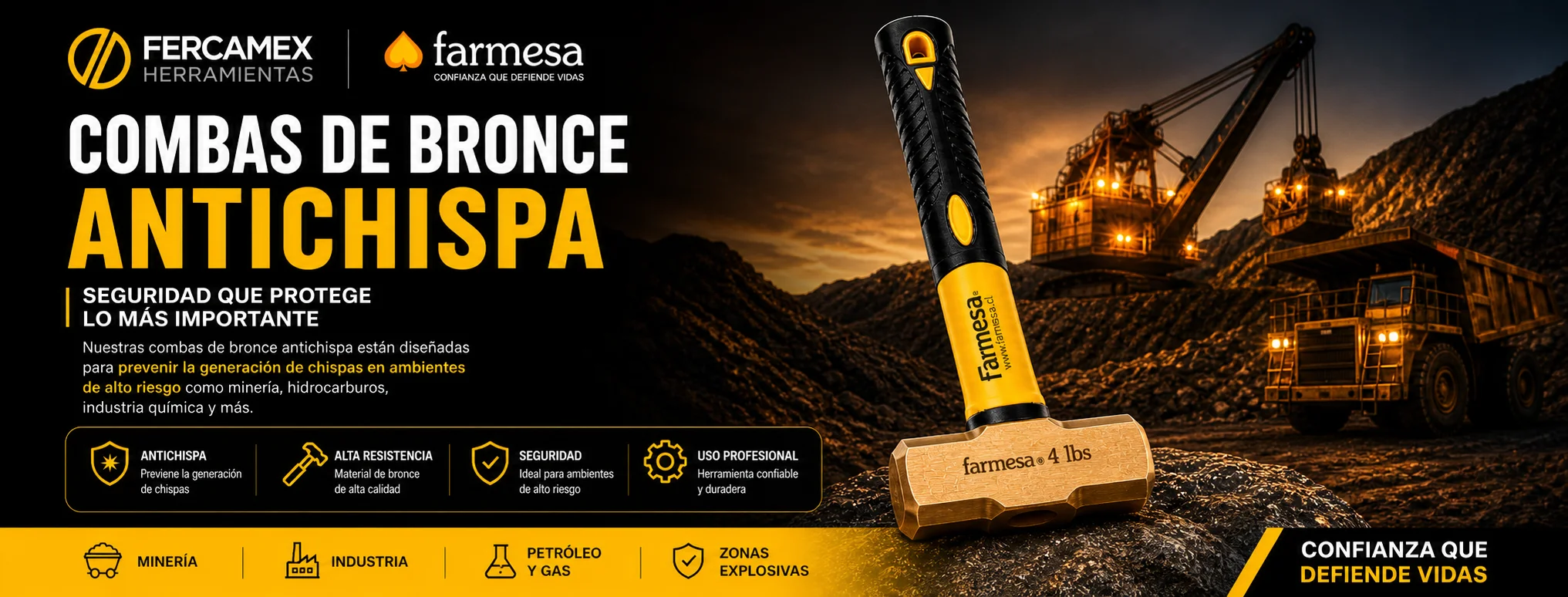 Combas de bronce antichispa Farmesa para minería, industria, petróleo y gas – Fercamex Herramientas